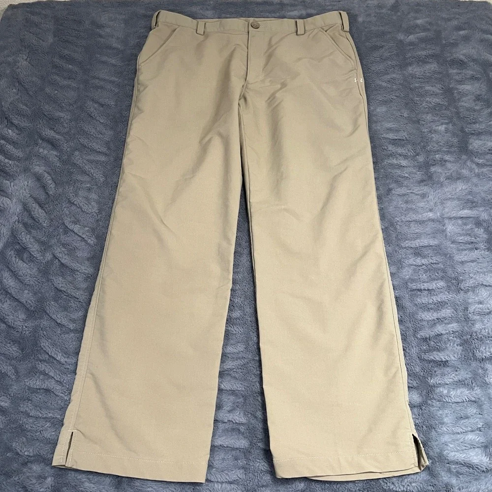 Under Armour Mens Golf Pants‎ Khaki Tan Straight Leg Performance 36/30 HeatGear